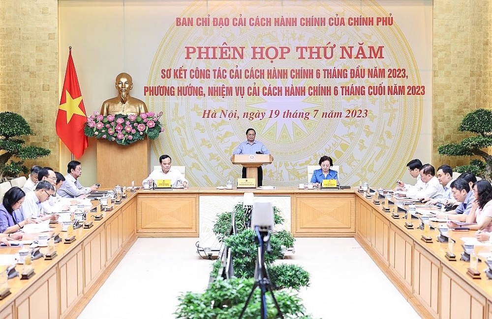 Thủ tướng Phạm Minh Chính chủ trì phiên họp thứ 5 của Ban Chỉ đạo cải cách hành chính. Ảnh: VGP