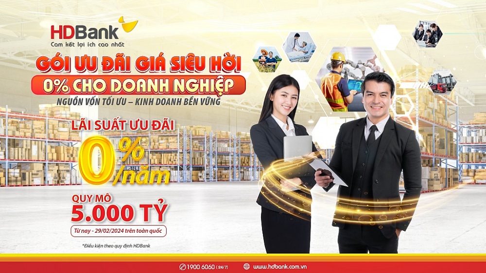 Tăng trợ lực cho doanh nghiệp dịp cao điểm, HDBank tung thêm gói tín dụng lãi suất 0%