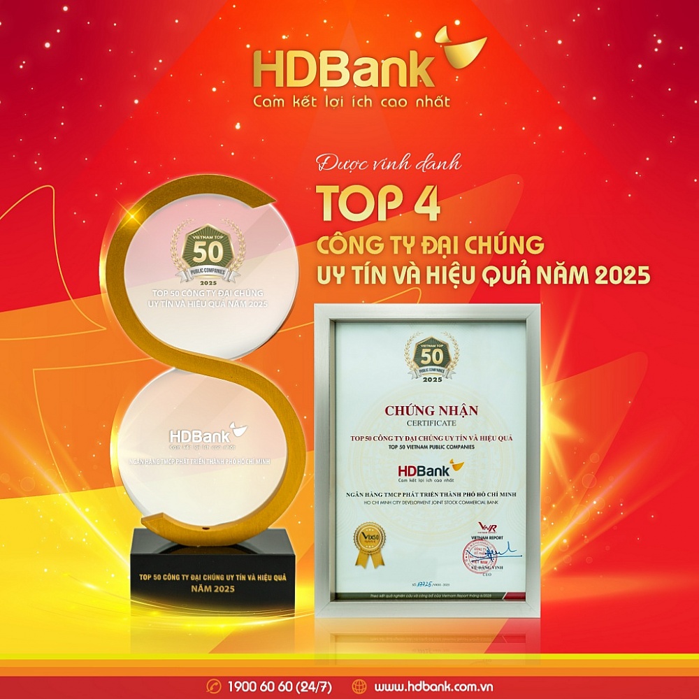HDBank giữ vị trí thứ 3 Top ngân hàng niêm yết uy tín và hiệu quả nhất Việt Nam