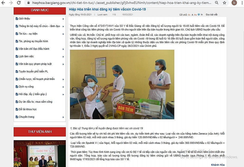 Sở Y tế Bắc Giang lí giải việc thông báo tiêm vắc xin phòng Covid 19 có giá tới 360 nghìn/liều