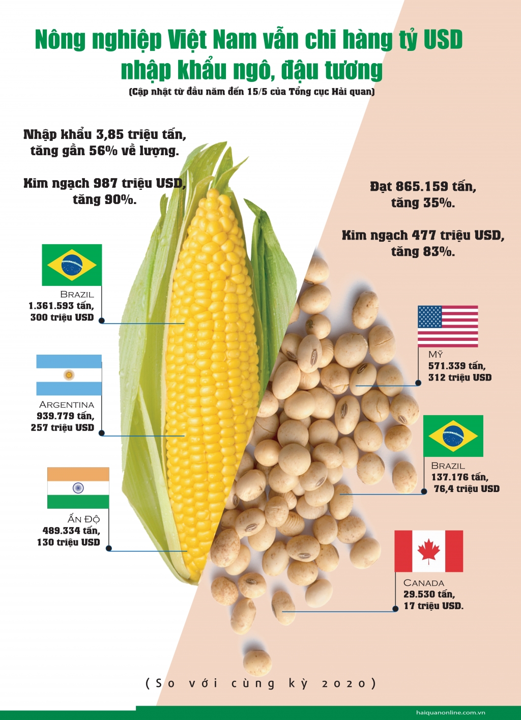 Infographics: Nước nông nghiệp, Việt Nam vẫn chi hàng tỷ USD nhập khẩu ngô, đậu tương