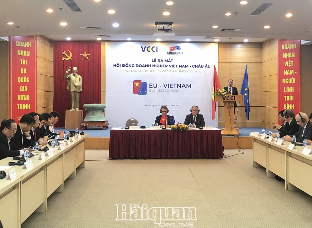 Lễ ra mắt Hội đồng Doanh nghiệp Việt Nam – châu Âu (EVBC). Ảnh:H.Dịu