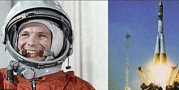 Hình ảnh Gagarin và tàu vũ trụ Vostok 1