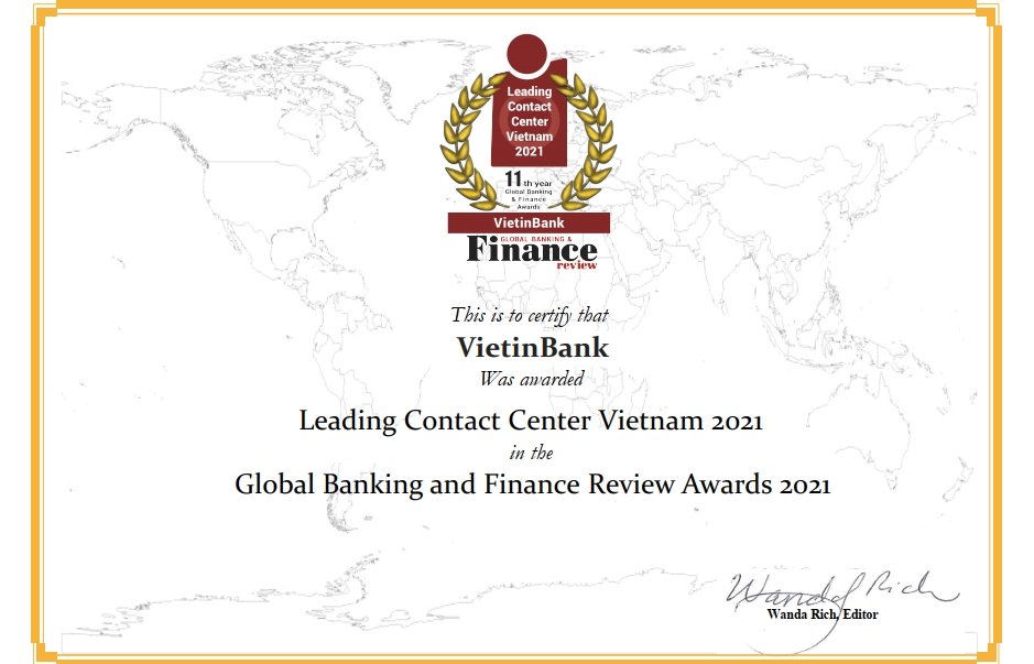 VietinBank được vinh danh “Trung tâm Dịch vụ khách hàng dẫn đầu Việt Nam” 4 năm liên tiếp