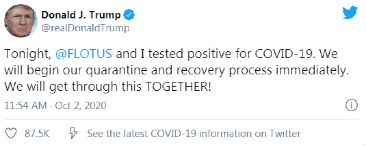Ảnh chụp màn hình thông báo trên Twitter của Tổng thống Trump