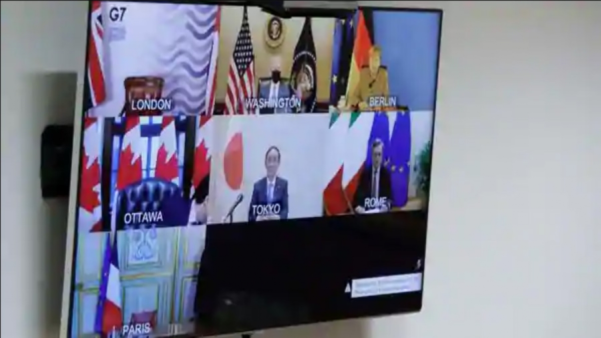 Cuộc họp trực tuyến của G7 ngày 19/2/2021. Ảnh: AFP