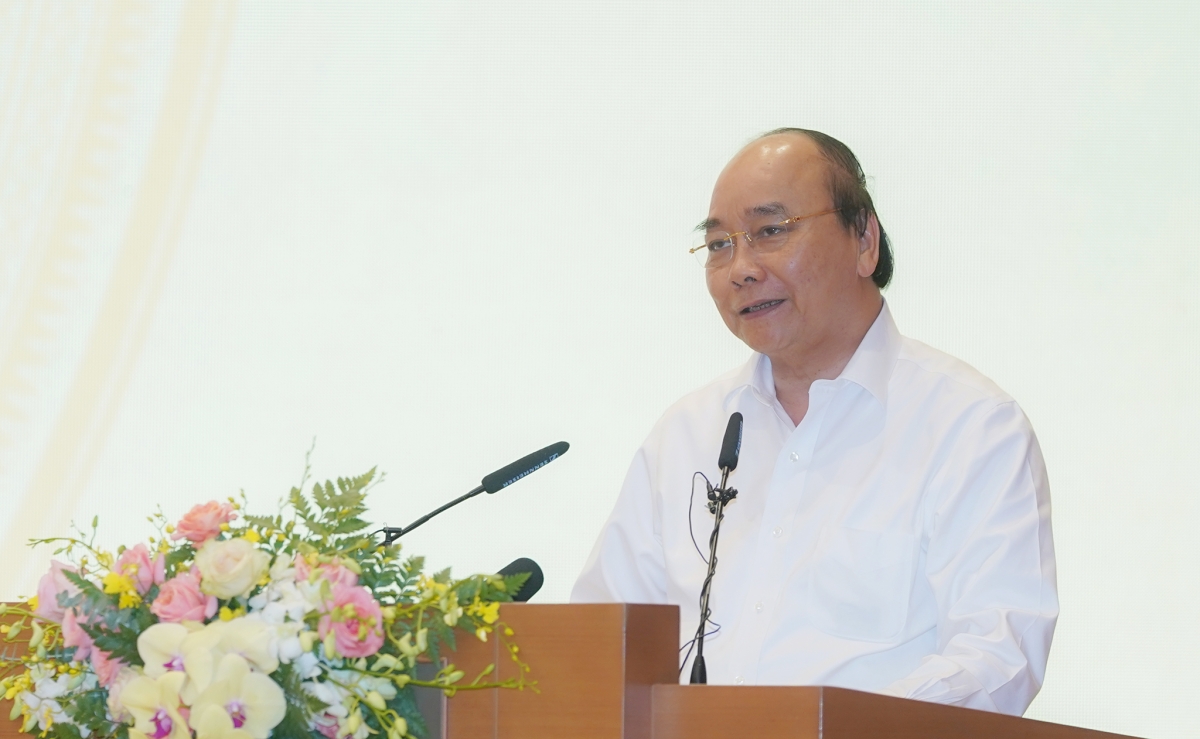 Thủ tướng Nguyễn Xuân Phúc phát biểu tại buổi gặp mặt. (Ảnh: VGP)