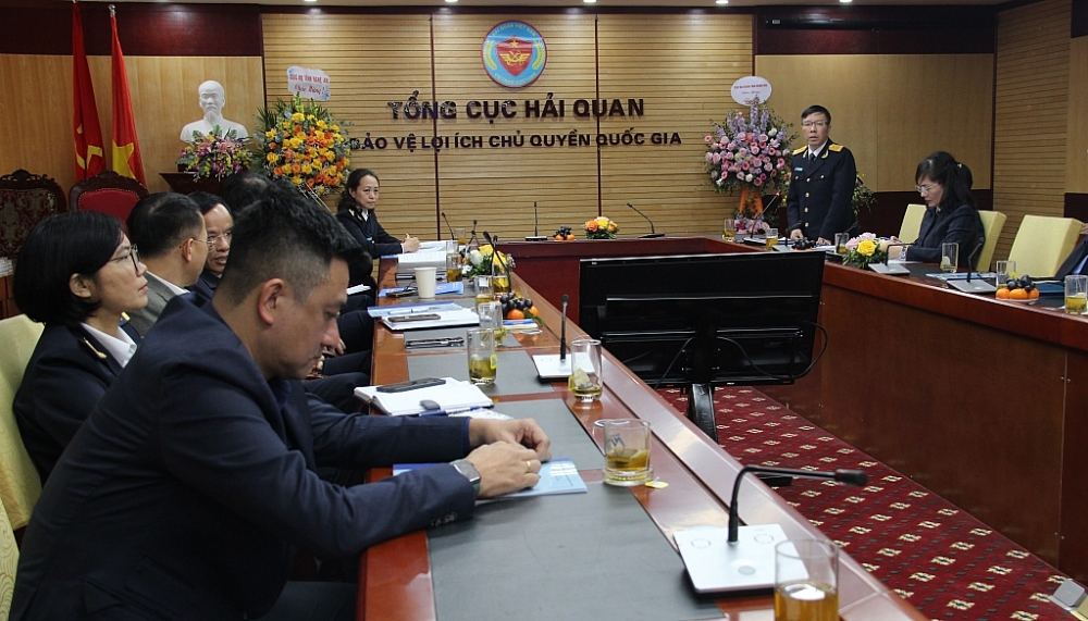 Phó Tổng cục trưởng Lưu Mạnh Tưởng phát biểu chỉ đạo tại hội nghị tổng kết công tác năm 2022 và triển khai nhiệm vụ năm 2023 của Cục Thuế XNK. Ảnh: H.Nụ