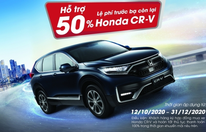 Honda Việt Nam hỗ trợ 50% lệ phí trước bạ còn lại cho khách hàng mua CR-V