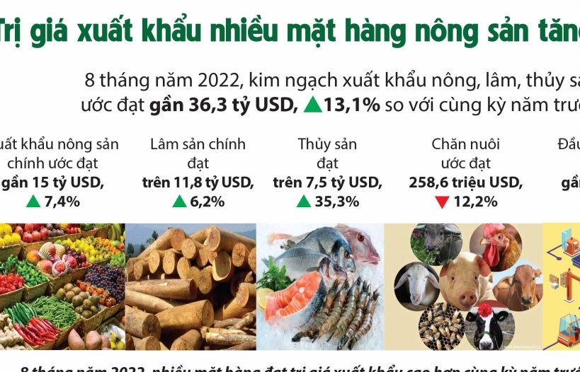 Infographics: Trị giá xuất khẩu nhiều mặt hàng nông sản tăng mạnh