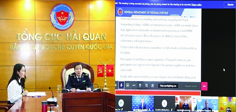 Đại diện Hải quan Việt Nam tham gia Hội nghị trực tuyến tổng kết Chiến dịch con Rồng Mê Kông giai đoạn 2, trong đấu tranh phòng chống ma túy và động thực vật hoang dã, ngày 12/11/2020. 	Ảnh: T.Bình