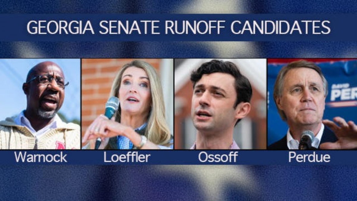 Các ứng viên bang Georgia tranh ghế thượng nghị sĩ: Raphael Warnock, Kelly Loeffler, Jon Ossoff, David Perdue. Ảnh: Getty/AFP.
